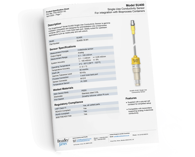 Su400 SU400 Single-Use Conductivity Sensor for integration with Bioprocess ...